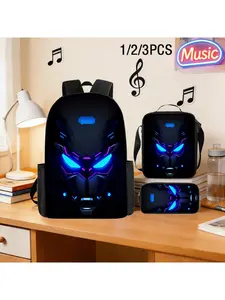 3pcs Robot Cartoon Backpack Set, Large Capacity Oxford Cloth Travel Backpack, Animated Guinness Theme, Lightweight Travel Backpack, Adjustable Shoulder Straps, Stylish Design, Back-to-School Gift