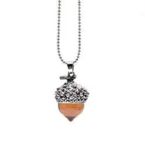 Amber Glass Acorn Pendant Necklace