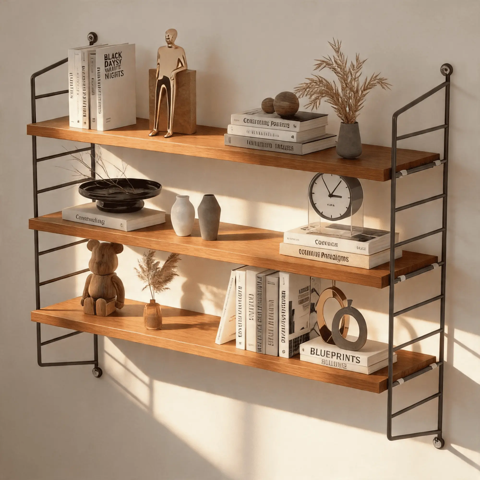 Floating Shelves for Wall, 3-Tier Wall Shelves with Adjustable Shelf, Wood Storage Shelf for Books, Room Decor, Hanging Shelf for Living Room, Bedroom wall mount  rack
