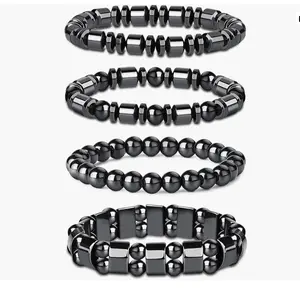 4 PCS Jewelry Obsidian Magnet Yoga Women's Bracelet Beaded Elastic Hand String Men's Black Gallstone Jewelry