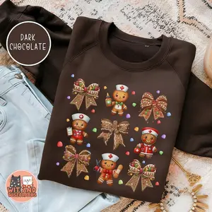 Gingerbread Nurse Christmas Sweatshirt Coquette Nurse Bow Christmas Gift for Nurse School Winter Holiday Nurse Sweater Gingerbread Crewneck