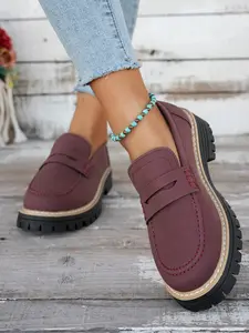 Women's Thick Sole Rubber Loafers, Comfortable Shoes, Wide Round Toe Slippers, Casual Flat Shoes, Modern Style All-Season Footwear