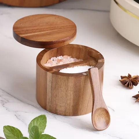 Vintage Wooden Spice Jar Set, Rosewood Material, Seasoning Organizer, Stores Salt Sugar Spices, Country Rustic Style Kitchen Decor, Spice Containers, Kitchenware, 1pc