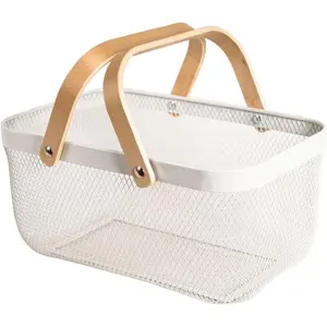 Metal Mesh Steel Harvest Basket, Rectangle Wire Garden Basket with Handle - Multi-functional Storage Organizer for Gathering Vegetables, Fruits, Kitchen, Garden, Picnic & Cabinet ()