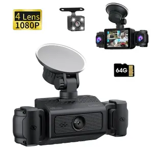 Dash Cam 4 Channel Front and Rear Inside, 360° Car Camera 1080P, Dash Camera Dashcam with 64GB Card,  Night Vision, 24H Parking Mode
