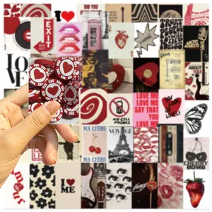 Retro Red and Black Gothic Series 50pcs Waterproof Self Adhesive Graffiti Stickers for Suitcases Mobile Phone Cases Laptops Helmets Skateboards DIY Creative Decor