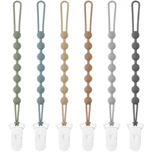 6 Pack Silicone Pacifier Clip with One-Piece Design for Baby Boys and Girls, BPA Free Soft Flexible Binky Clips with Texture for Baby Essentials