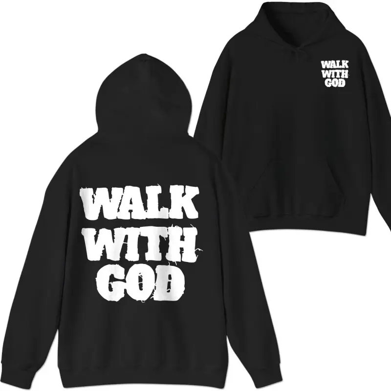 Printed Hoodie,Walk With God Christian Hoodie & T-shirt for Men and Women, Faith-Based Streetwear Pullover, Bold Bible Quote Design, Religious Graphic Hoodies, Unisex Spiritual Clothing Casual Sweatshirts