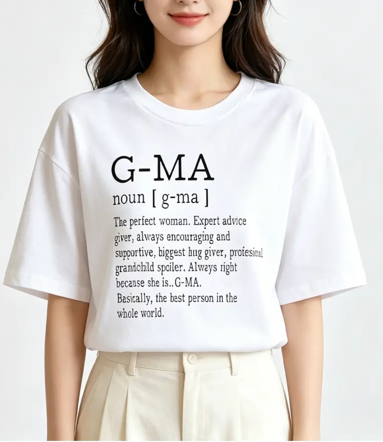 Women's G-ma Definition Graphic T-Shirt, Casual Short Sleeve Crewneck in Soft Breathable Cotton for Grandmas, Mother's Day Gift, Matching