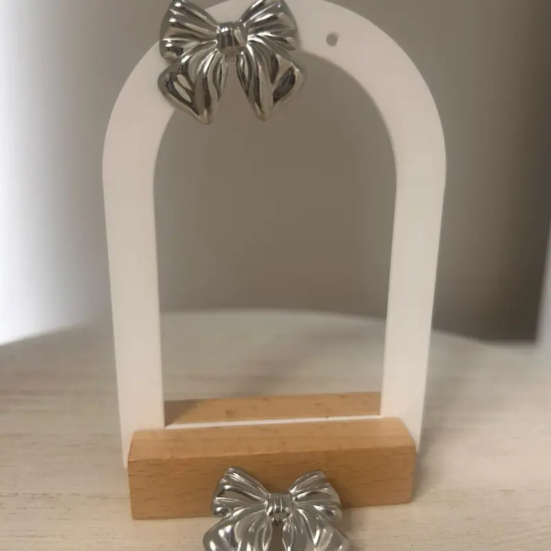 Valentina Earrings – Stainless Steel Bow Stud Earrings Silver Tone Waterproof Hypoallergenic Elegant Coquettish Feminine Style