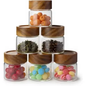 6-Pack 6 fl oz Airtight  Sealed Jars with Acacia   - Glass Meal Prep Containers for Overnight Oats, Snack Storage,  Pudding, Pantry Organization Essentials
