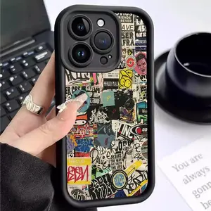 Personalized Graffiti Pattern Case for iPhone 16 15 14 Pro Max 13 12 11 XR XS Plus Shockproof Full Camera Protection Durable slim Silicone Cover Protective Smartphone Protector Screen Protector
