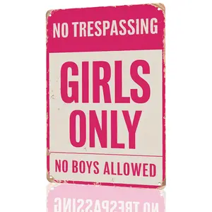 No Trespassing Girls Only No Boys Allowed 12x8 Inch Aluminum Metal Sign - Playful Pink Wall Decor for Bedroom, Vanity, Dorm & Girls' Space - Retro Sign Gift for Teen Girls, Sisters, Roommates & Feminine Space Lovers