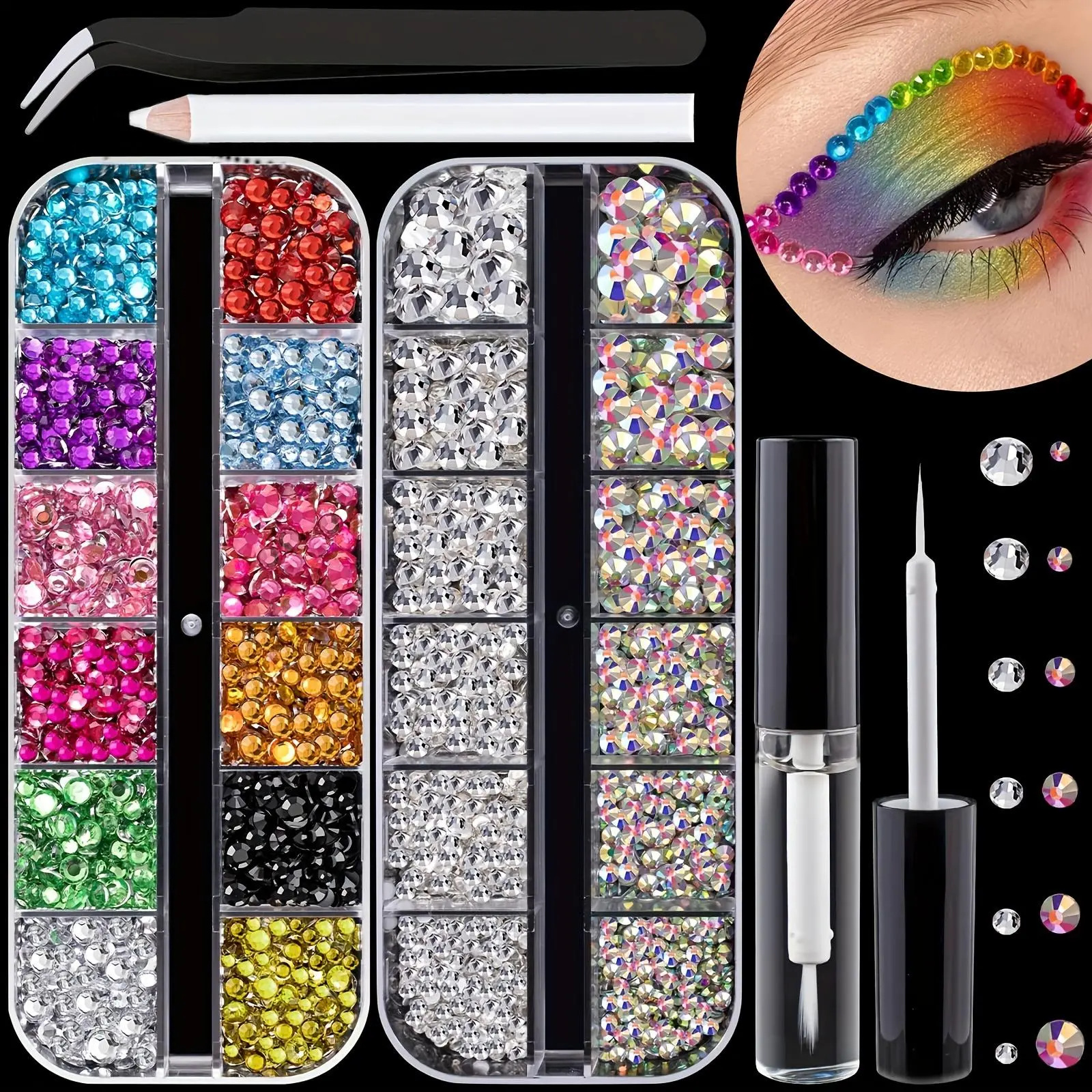 Colorful Rhinestone Nail Art Kit, Nail Art Supplies, Nail Rhinestones, 1 Set Artificial Gems with Quick Dry Makeup Glue & Picker Pencil & Tweezers, Multi-use DIY Material for Nail Art & Face Make-up, Nail Art Accessories, LGBTQ+ Gift