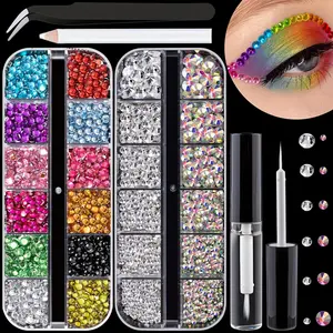 Colorful Rhinestone Nail Art Kit, 1 Set Artificial Gems with Quick Dry Makeup Glue & Picker Pencil & Tweezers, Multi-use DIY Material for Nail Art & Face Make-up, Nail Art Accessories, LGBTQ+ Gift