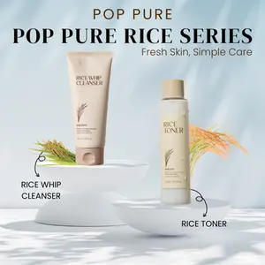 POP PURE Rice Series Skincare Duo - Gentle Foaming Cleanser & Hydrating Toner with Rice Extract, Hyaluronic Acid & Niacinamide for Fresh Radiant Skin