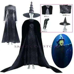 Movie Wicked Cosplay Elphaba Cosplay Costume Black Witch Dress Cloak Hat Uniform Set Halloween Party Women