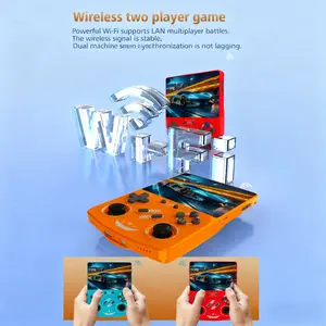 R40XX retro handheld game console features the Linux operating system, a built-in 3000mAh battery, 64GB/128GB of internal storage, over 20,000 classic games, 10+ built-in emulator games, and WiFi connectivity. It can also install games.