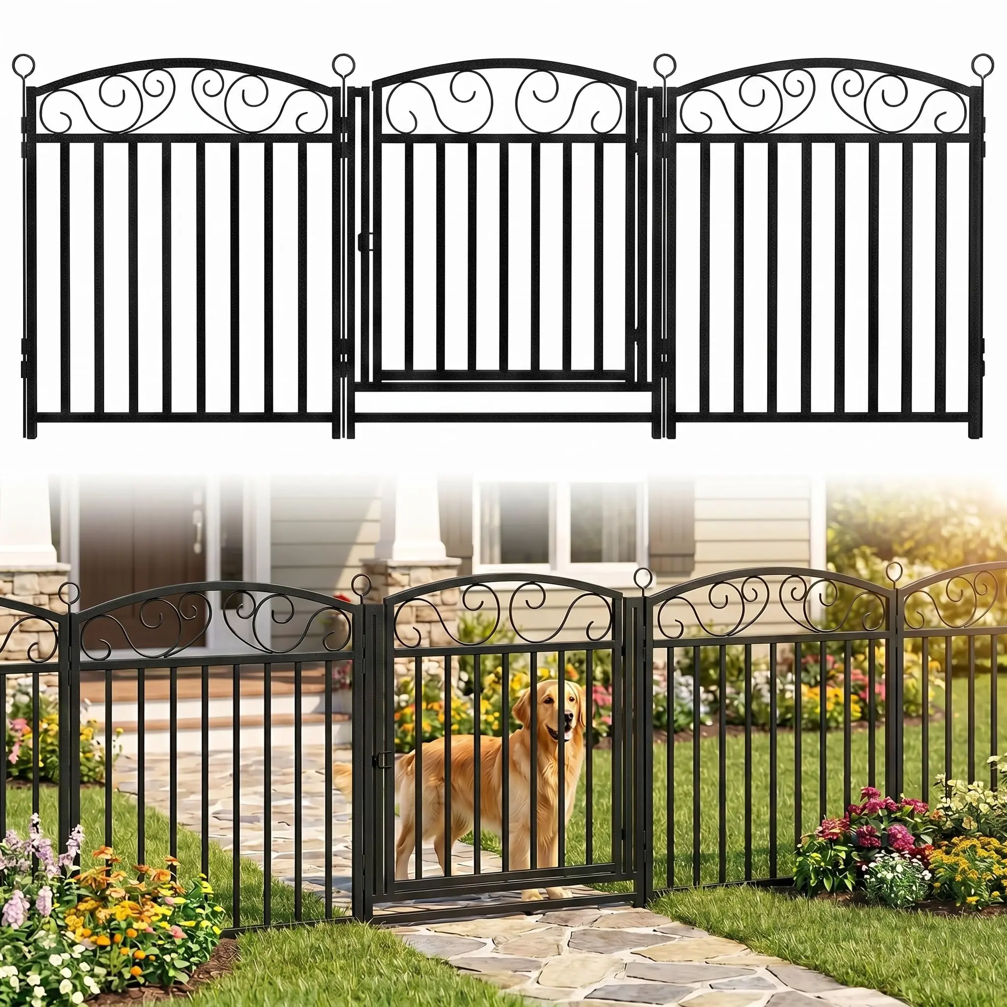 Animal Barrier for Yard, Patio, Garden Borders, Outdoor Decorative Fencing with Wave Design and Thick Square Tube Metal Panels