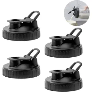 Pour Spout  for Ball Regular Mouth Mason Jars - Airtight Canning Jar Flip Cap Top Lid, Leak-Proof, Black Pack of 4