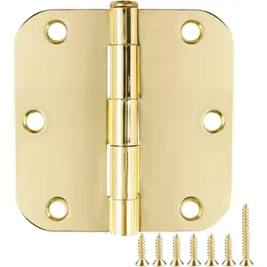 18 Pack 3.5" x 3.5" Door Hinges Polished Brass Heavy Duty Steel Interior Door Hinges with 5/8" Radius Rounded Corners Reversible Removable Pin for Residential Doors