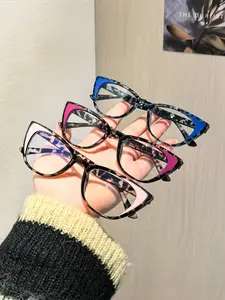 Women's Cat Eye Glasses Frames, Trendy Vintage Eyeglasses, Vintage Color Block Design, Clear Transparent Lenses, Lightweight No Pressure Frame, Daily Commute Use