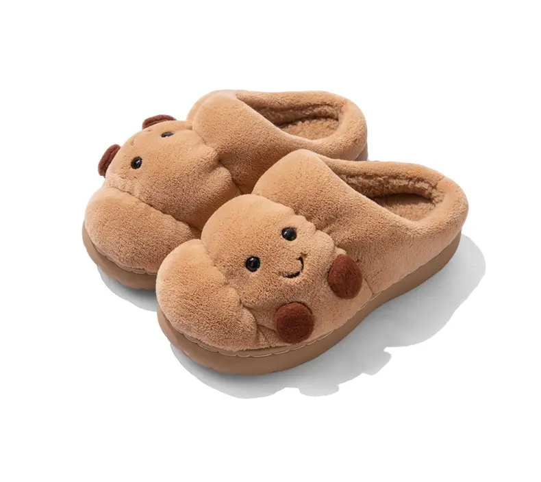 Women's Funny Croissant Slip-On Slippers - Cute Cartoon Pastry Design, Soft Plush Thick Cloth Ankle Shoes, Non-Slip Sole, Warm Cozy Indoor Winter Footwear, Unique Holiday Gift, Fabric