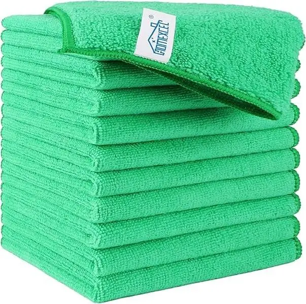 Microfiber Cleaning Cloth, 12 Pack Green Premium Microfiber Towels for Cars, Lint Free, Scratch-Free, Highly Absorbent, Reusable Cleaning Rags for Car, Household, Kitchen, 11.5"X11.5"