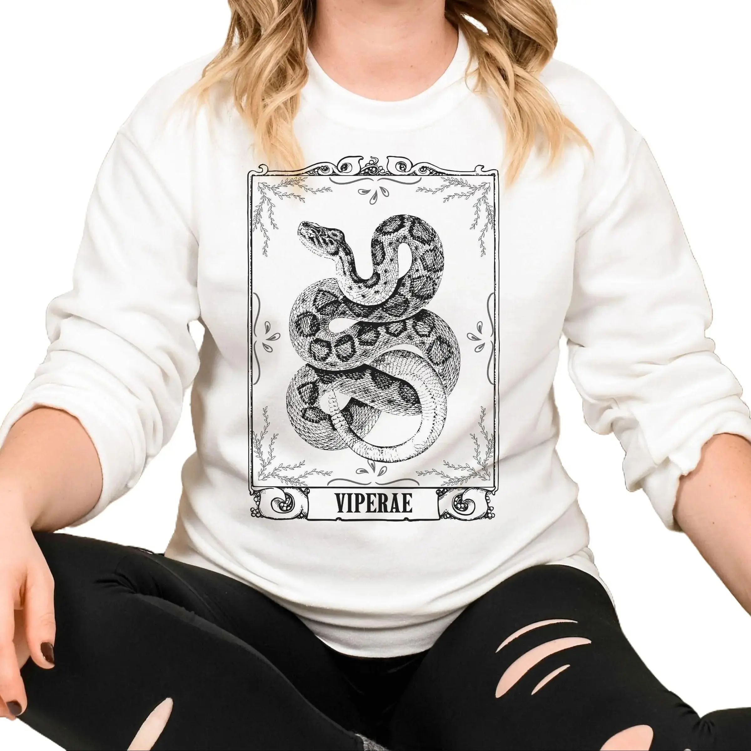 Vintage Viper Graphic Sweatshirt, Witchy Season, Dark Academia Shirt, Rattlesnake or Snake Lover Sweater, Mystical Gothic Festival Party
