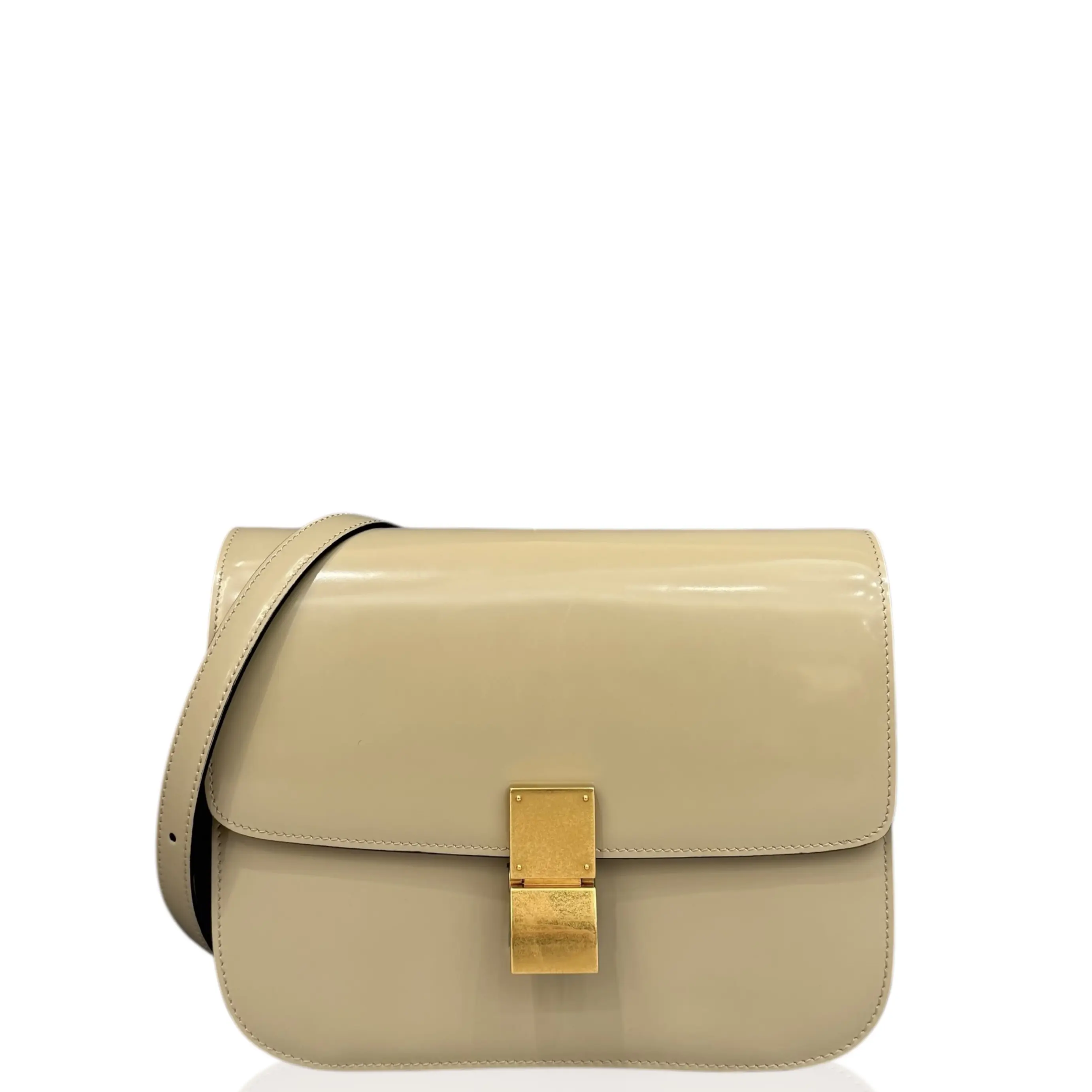Pre-owned Celine Leather Shoulder Bags Medium Classic Box Patent Calfskin Grey (ym012826c8)
