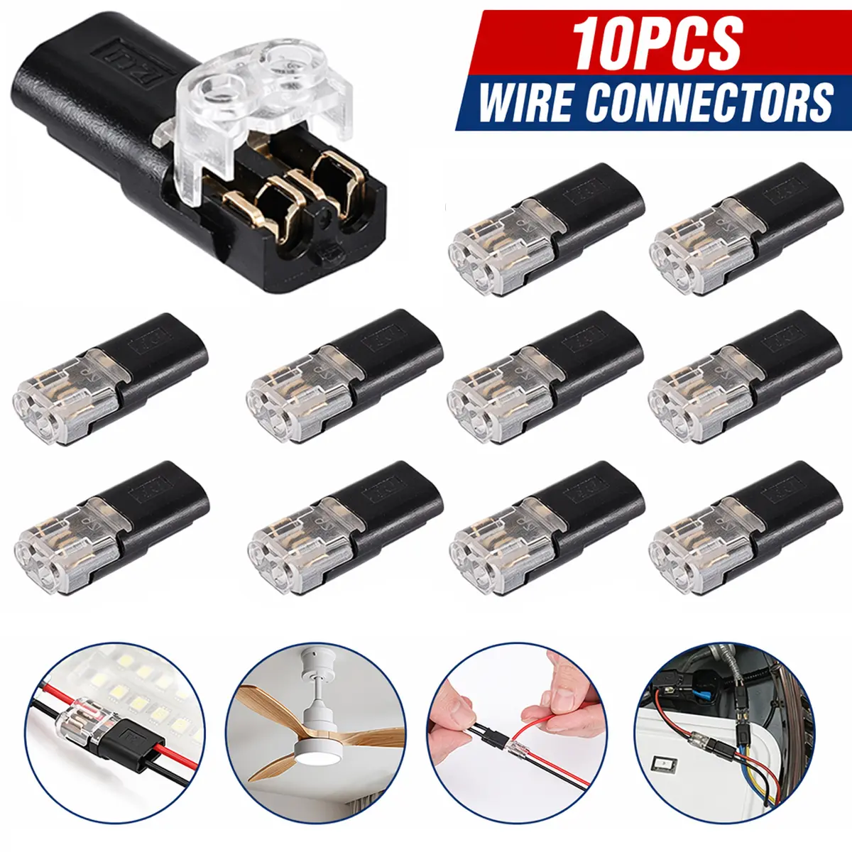 10pcs 2-Pin Waterproof Electrical Connectors, Car Automotive Wire Plug Terminals for Home Improvement Lighting Accessories, Speakers, Led Strips