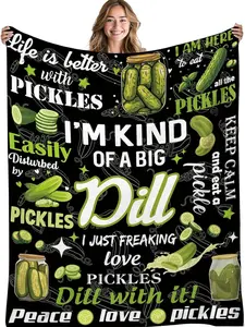 Pickle Throw Blanket for Bed Sofa Couch, Soft Flannel Fleece Blanket with Funny Dill Pickle Theme, Cozy Nap Blanket for Pickle Lovers, Women Friends and Girls, Birthday White Elephant Gift outdoorfun