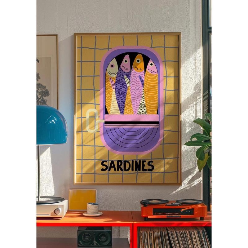 Sardines Wall Art Print, Tin Fish Art Print, Sardines Tin Print, Colorful Fish Print, Kitchen Wall Art, Trendy Wall Art, Seafood Wall Art