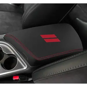 for Dodge Challenger Accessories 2015 2016 2017 2018 2019 2020 2021 2022 2023 2024 Center Console Armrest Cover Interior Box Anti-Scratch Leather Central Armrest Decoration (Red Stitches)