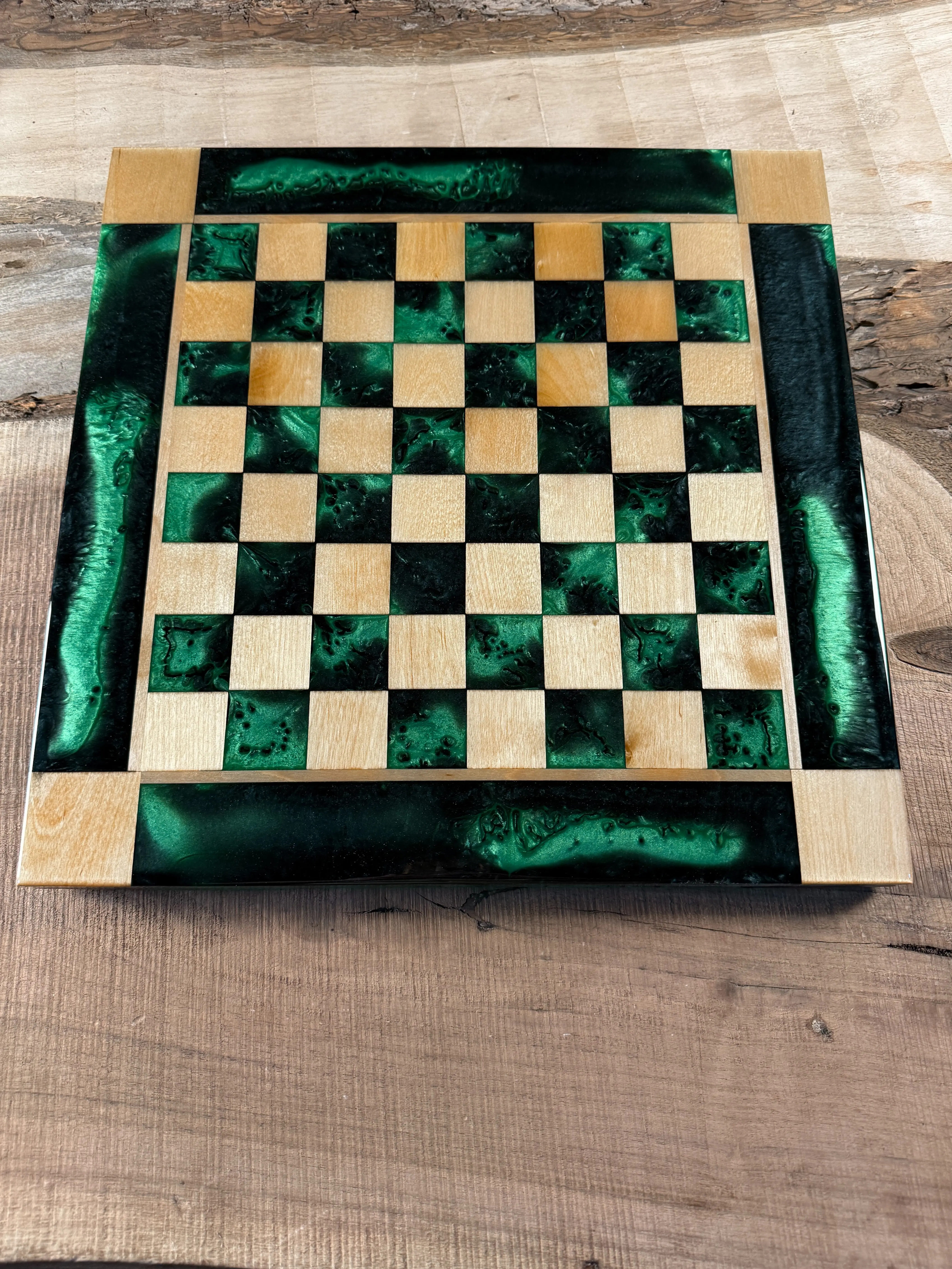 Black Jungle Green Maple Wood Chess Board (Chess Set Included)
