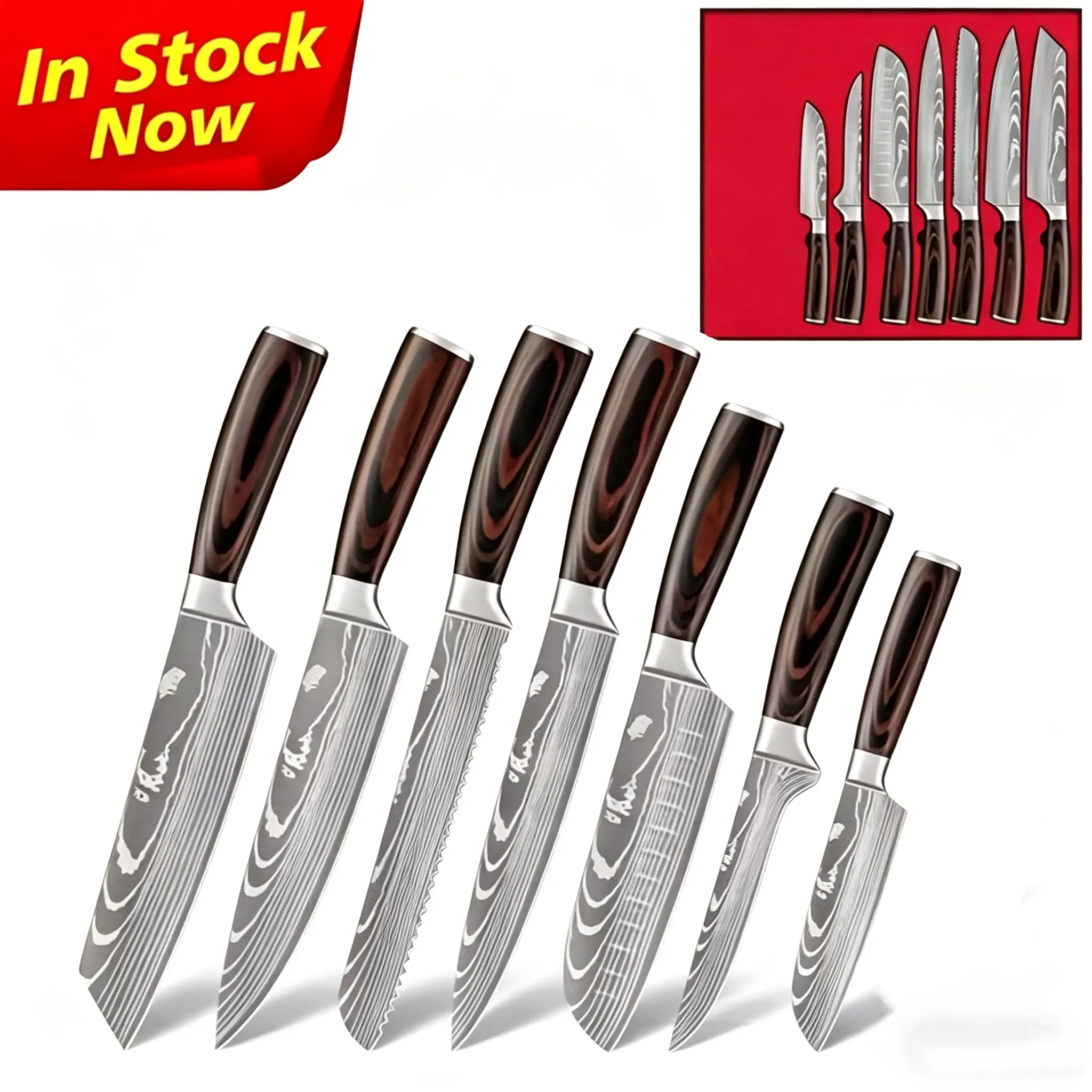 7-Piece Japanese Professional High Carbon Stainless Steel Kitchen Knife Set - Ultra Sharp Damascus Kitchenknifesets with Chef Knives, Multi-Purpose, Dishwasher Safe, Ideal for Dicing, Chopping, Cooking Enthusiasts, Damascus Knives
