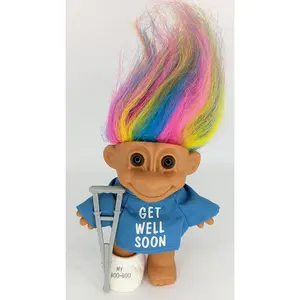 Generic Get Well Soon Russ Troll Doll Rainbow Hair Good Luck Bingo Figure 5 inch, Red
