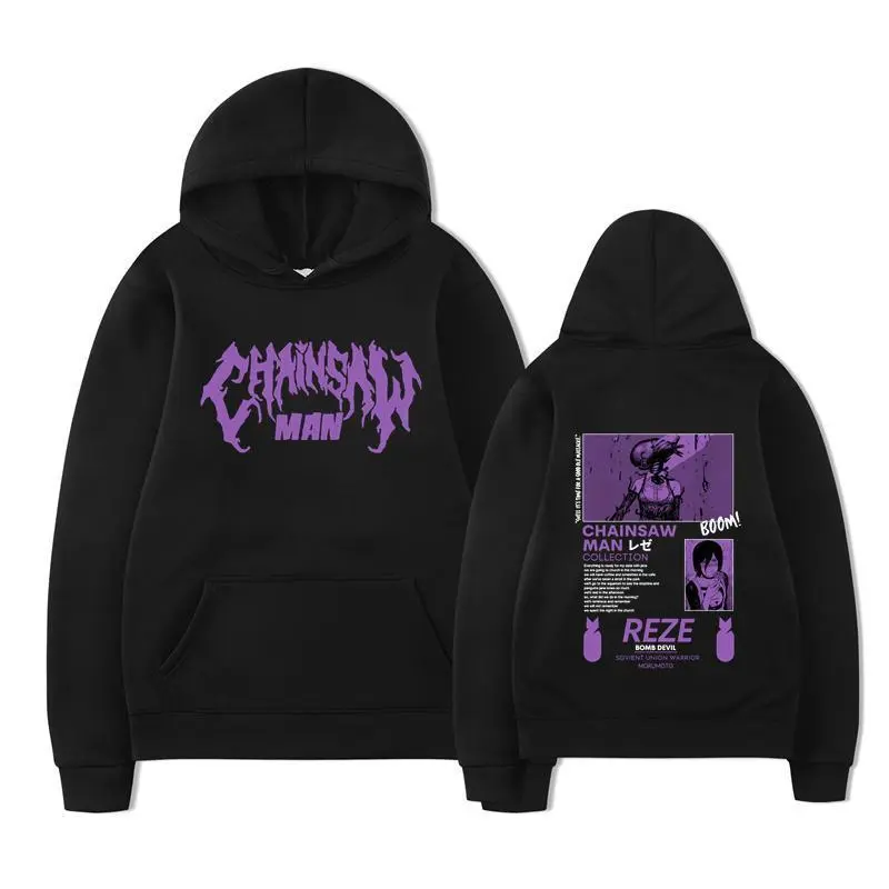 Anime Chainsaw Man Reze Hoodies Harajuku Manga Long Sleeve Sweatshirt Men Casual Oversized Pullovers Streetwear Long Sleeve