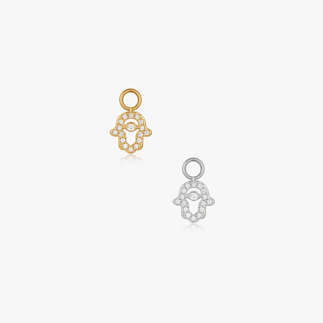 Hamsa Protection Pave Hoop Charm (Single)