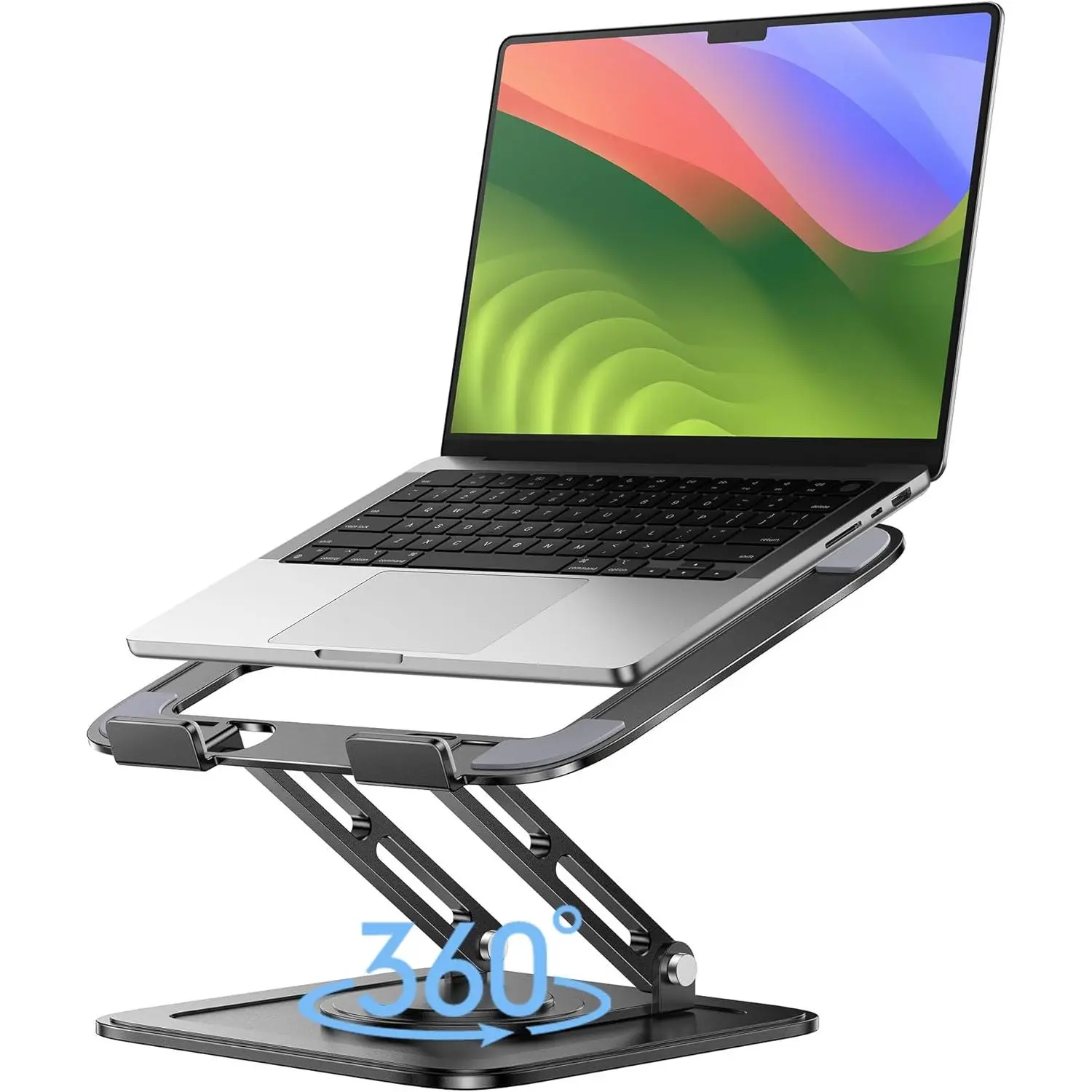 Adjustable Laptop Stand for Desk - Home Office Furniture, 360-Degree Rotating Base, Ergonomic Foldable Portable Riser Mount Fits MacBook Pro Air (10-16") - Black