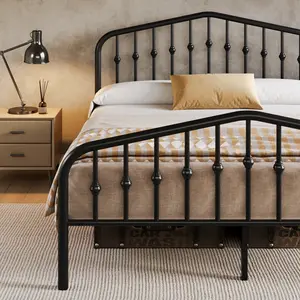 HOOMIC 14 Inches Metal Bed Frame【Frame Only No Mattress】with Victorian Headboard & Footboard, Heavy-Duty Wrought Iron Platform Bed,No Box Spring Needed,Black