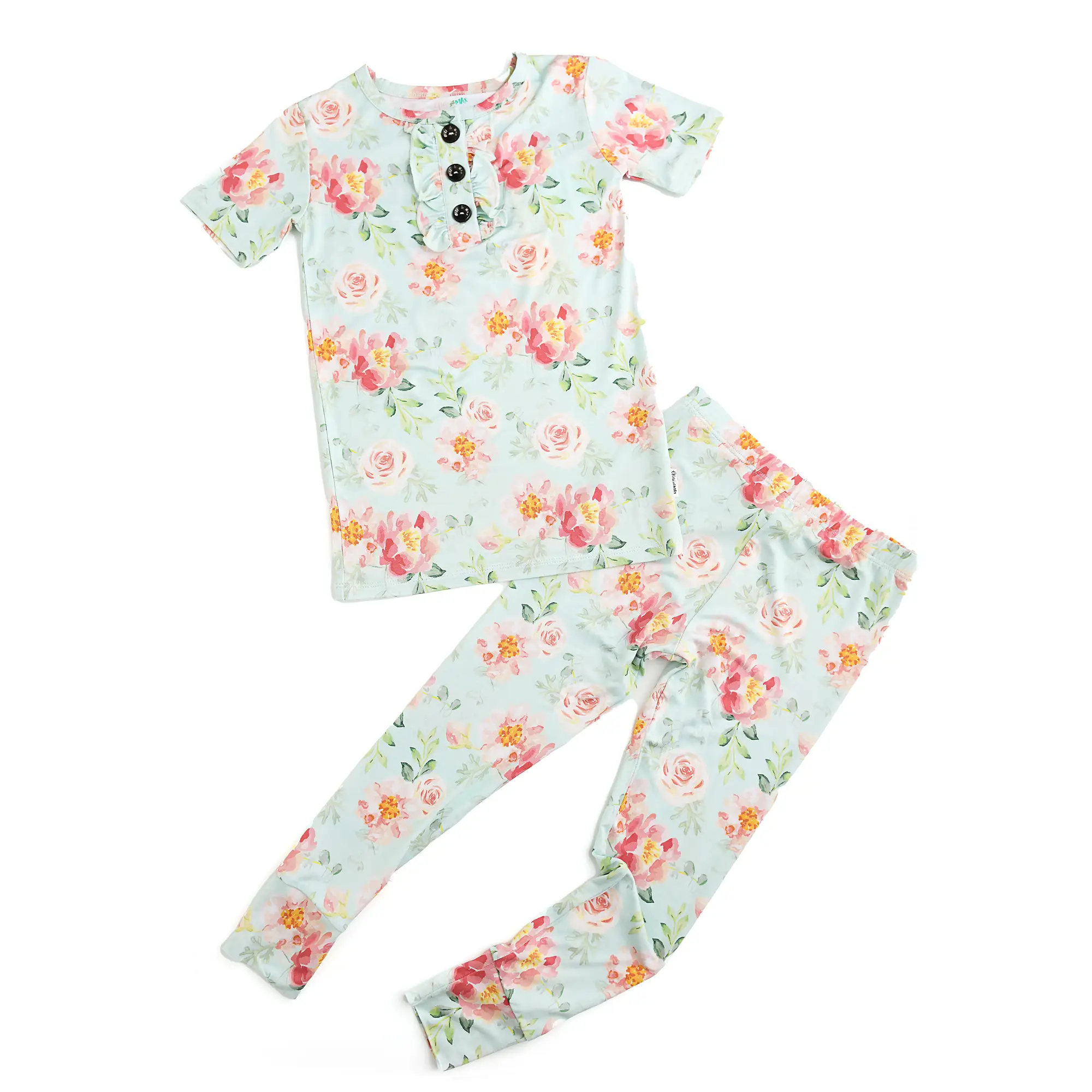 Mae Floral RUFFLE TWO PIECE Bamboo Spring Floral Toddler Kids Buttons Gigi and Max