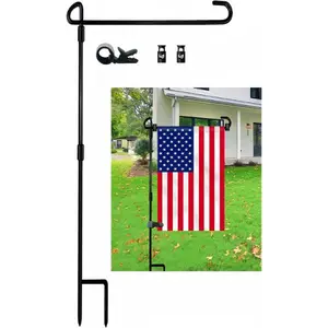 Garden Flag Stand,Premium Garden Flag Holder Pole Metal Powder-Coated Weather-Proof Paint with Graden Flag Clip and Spring Stoppers Without Flag Garden Decorations