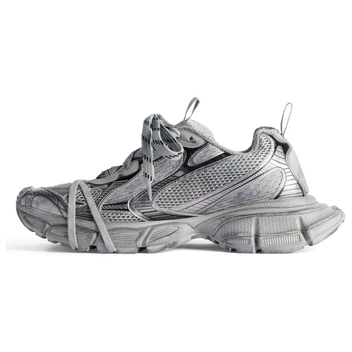 Balenciaga 3XL Men's Distressed Gray Low-Top Casual Walking Footwear, Thick-Sole Athletic Trainer Sneakers