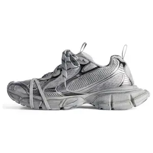 Balenciaga 3XL Distressed Gray Low-Top Sneakers for Men with Thick Sole