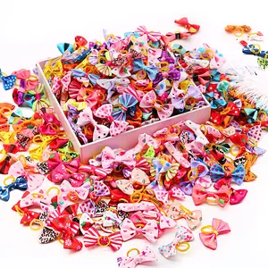50/100PCS Cute Puppy Dog Small Bowknot Hair Bows,Yorkie Doggie Bows with Rubber Band Pet Grooming Bows Dog Hair Costume Accessories for Small Dog