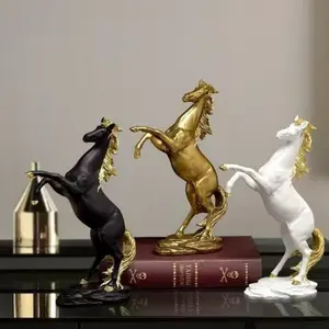 Standing Modern Luxury Horse Figurine, Home Office Wealth Decoration, Lucky Success Resin Sculpture, Business Gift Choice, Gold/silver/ Options