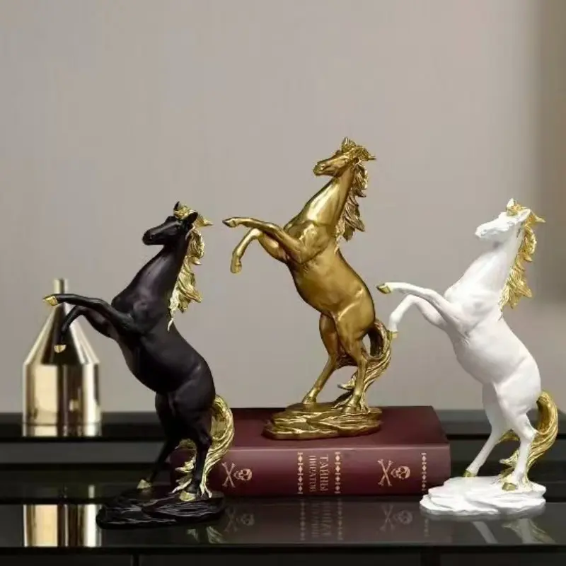 Standing Modern Luxury Horse Figurine, Resin Figurine Statue, Home Office Wealth Decoration, Home Decoration Accessories, Lucky Success Resin Sculpture, Business Gift Choice, Gold/silver/ Options