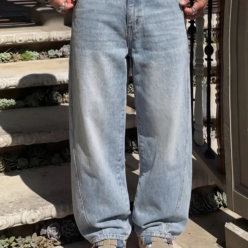 2-pack men’s long pants, men’s jeans, men’s cotton-blend jeans, loose straight wide-leg jeans.Retro washed design, available in multiple colors, suitable for everyday casual wear, school commuting, short trips, and holiday gatherings—ideal for a variety