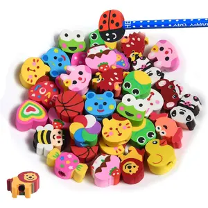 SQ-MTS002 35PCS Fun Animal Fruit Pencil Topper Erasers for Kids Bulk,Cute Top Erasers Caps for Pencil,Back to School Party Gifts (Pattern Random)
